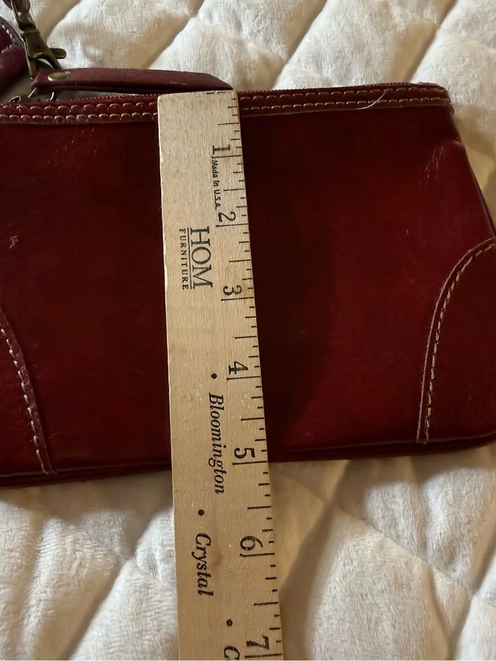 VTG Franklin Covey Red Leather Zip Top Wristlet Pouch Striped Lining